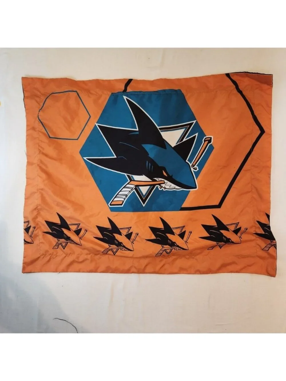 San Jose Sharks NHL Pillow Sham Orange Black Hockey Sports Bedding Fan Cave